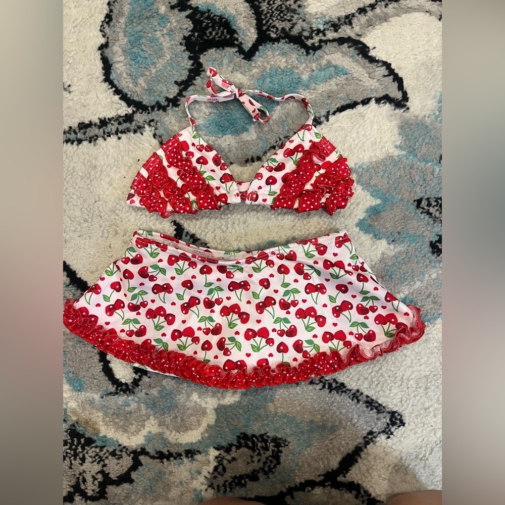 Kids Cherry Print Bikini Set Sz 12 month